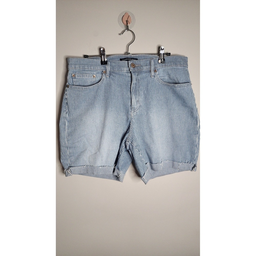 Calvin Klein Hickory Stripe Nautical High‎ Rise Denim Shorts Size 10 Women